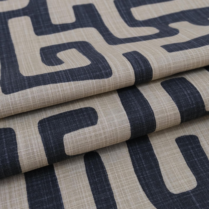 Tribal Maze Fabric by Yard Graphic Black Tan Abstract Print Slub Canvas Material for Pillow Cover Curtain Panel Wall Decor Accent Textile image 6