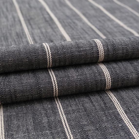 Charcoal Stripe Cotton Linen Blend Fabric Dark Gray Masculine Home Decor Textile Minimalist Stripe Decor Fabric Entryway Bench Upholstery