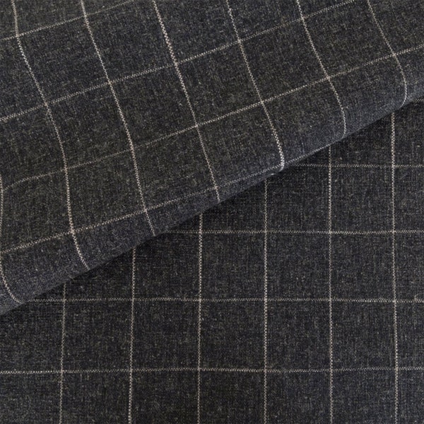 Upholstery Charcoal Plaid Linen Blend Fabric Dark Gray Wool Like Material Masculine Home Decor Textile Contemporary Plaid Decor Fabric