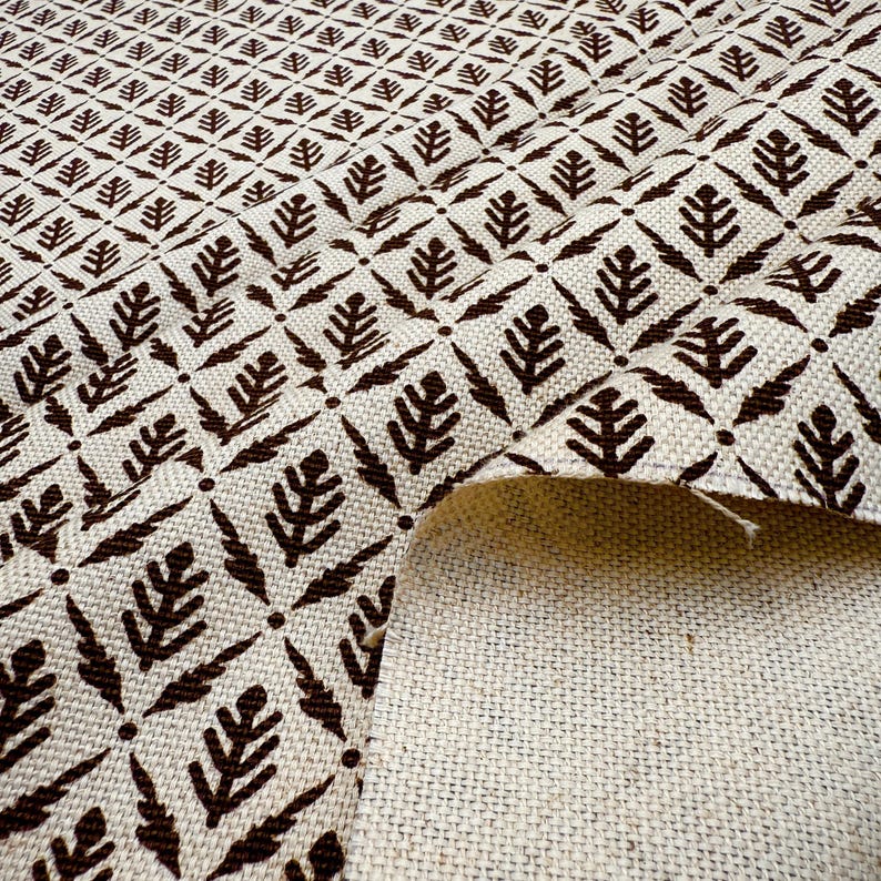 Diamond Motif Fabric by Yard Brown Botanical Cotton for Upholstery Drapery Textile Small Scale Pattern Home Decor Material Curtain Sewing image 5