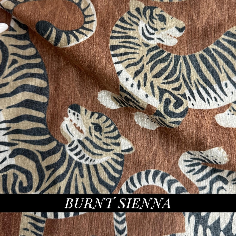 brown Majestic Tiger Print Luxury Chenille High-End Textile Large Scale Wild Feline Patterned Designer Home Decor Fabric