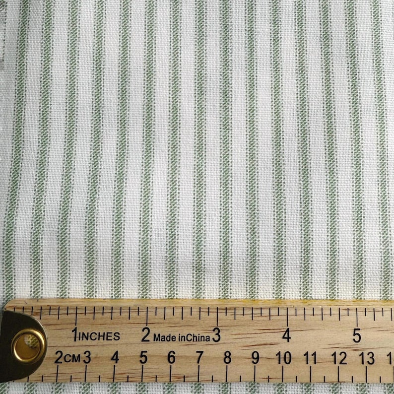 Sage Toile Fabric Light Green Gingham Cotton Pinstripe Soft Green Complementary Print Cottagecore Textile Kitchen Decor Curtain Tablecloth image 11