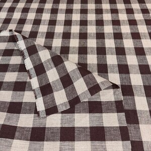Brown Check Fabric Tablecloth Checkered Chocolate Brown Linen Coverlet Fabric Cafe Fall Table Runner Decor Textile Moody Warm Rustic Fabric image 7