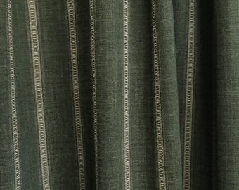 Striped Green Upholstery Fabric by the Yard Natural Rustic Weave for Chair Furnishing French Cottage Style Drapery Textile DIY Olive Decor
