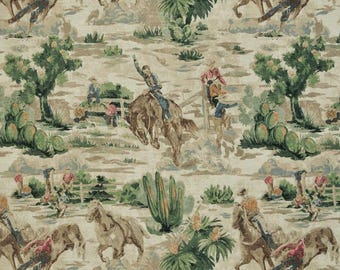 Tela vaquera del oeste cortada a medida Estampado de caballo de rodeo Escena del desierto del suroeste Diseñador textil Costura y tapicería del hogar Tela con diseño de cactus