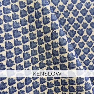 French Blue Botanical Fabric by the Yard Chateaucore Linen Look Cotton Slub Cream Floral Upholstery Drapery English Garden Home Decor Kenslow – Repeating Motif
