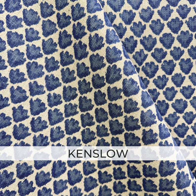 French Blue Botanical Fabric by the Yard Chateaucore Linen Look Cotton Slub Cream Floral Upholstery Drapery English Garden Home Decor Kenslow – Repeating Motif