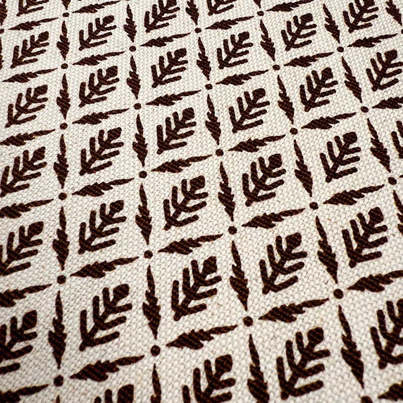 Diamond Motif Fabric by Yard Brown Botanical Cotton for Upholstery Drapery Textile Small Scale Pattern Home Decor Material Curtain Sewing image 2