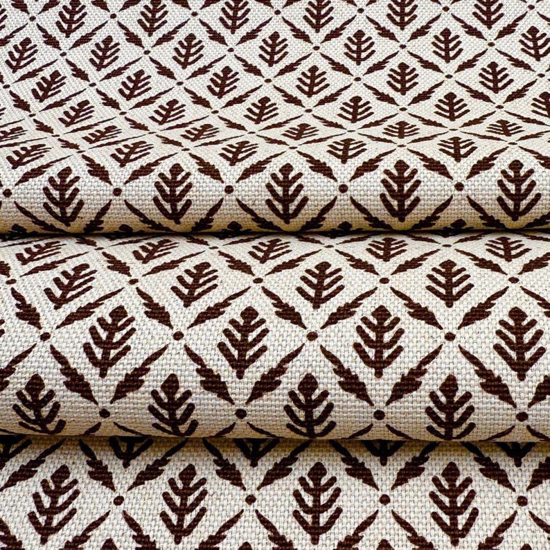 Diamond Motif Fabric by Yard Brown Botanical Cotton for Upholstery Drapery Textile Small Scale Pattern Home Decor Material Curtain Sewing image 6