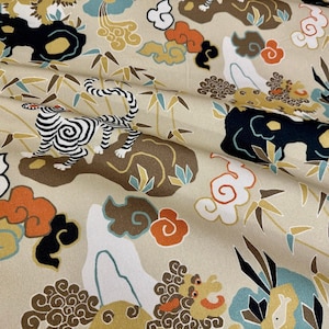 Animal Print Fabric Colorful Drapery Textile Playful Mythical Animal Fabric Cotton Chinoiserie Decorative Pillow Making Material Cozy Fall