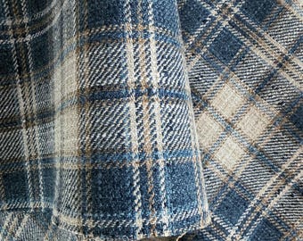 Tela de cuadros escoceses azul vaquero cortada a medida, tela azul marino de peso pesado para cojines de sofá, almohadones y otomanas, tapicería de tela Heritage Crosshatch para decoración