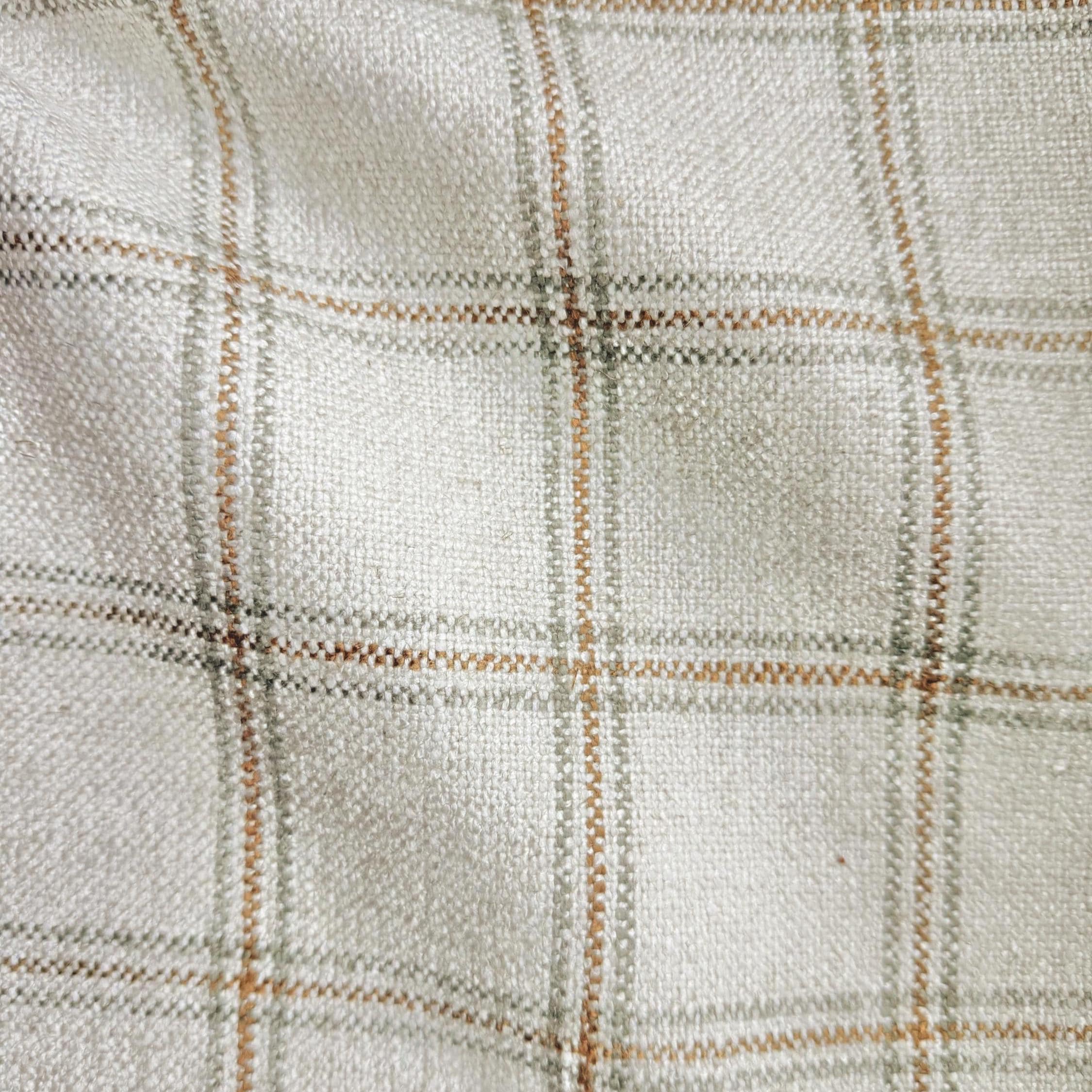 Windowpane Fabric by the Yard Plaid Check in Beige Sage and Ochre Linen Look Drapery Material for Pillows Curtains Home Decor