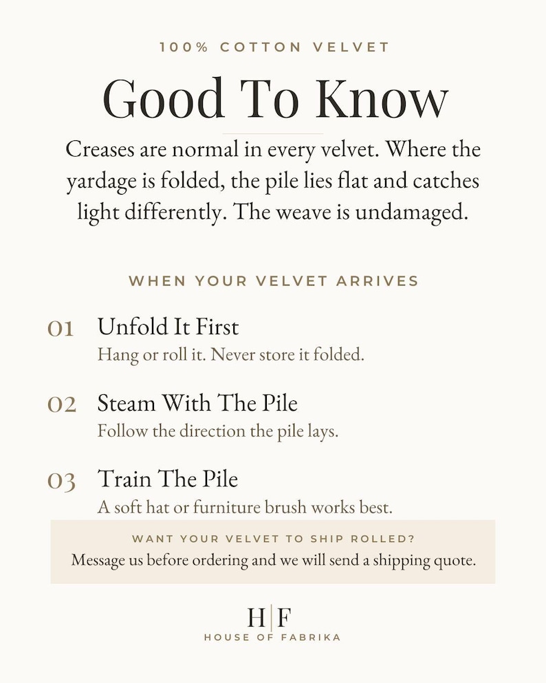 The image is a single, unbroken image that contains text. It does not depict multiple images or show any specific actions. The text is in English and provides information about the properties of cotton velvet.