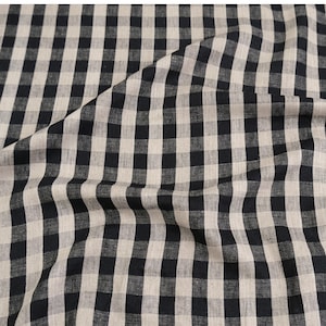 Black Check Fabric Tablecloth Checkered Onyx Linen Cloth Dark Plaid Table Cover Large Scale Gingham Pattern Decor Textile Dark Moody Style