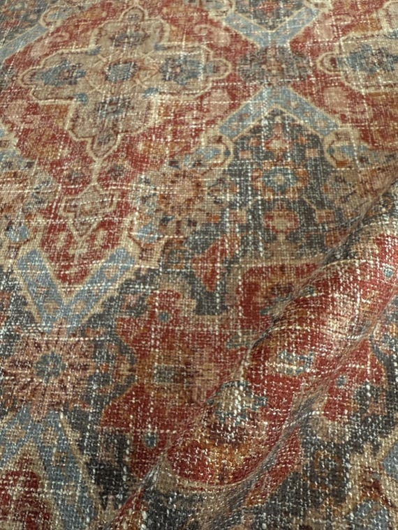 Vintage Rug Upholstery Fabric Bohemian Decor Rustic Home Textile Chenille Throw Pillow Fabric Shabby Chic Eclectic Interior Faux Distressed