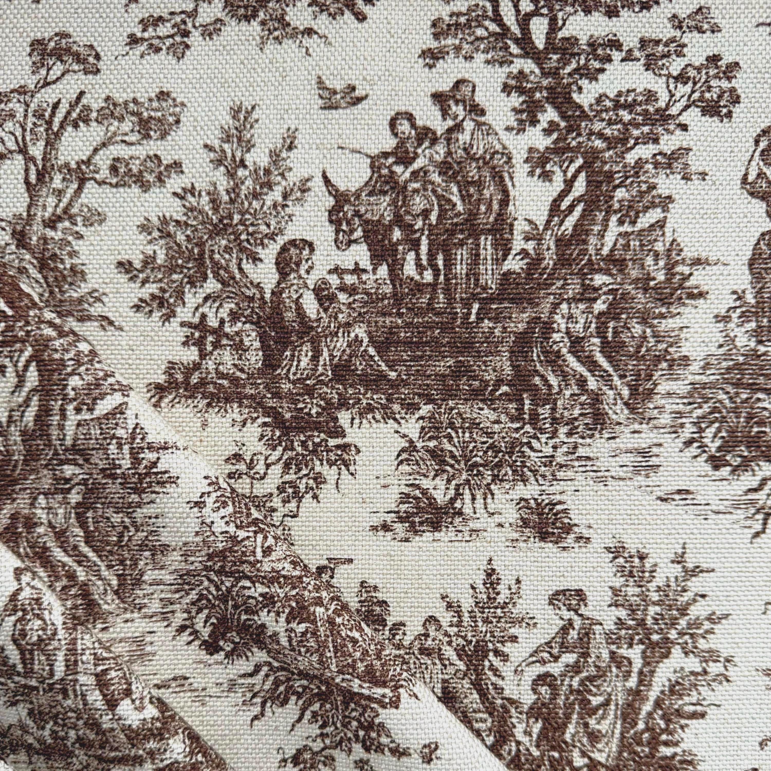 Brown Toile Cotton Fabric Storybook Scene Fall Fabric Estate