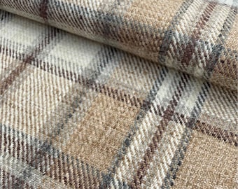 Tissu à carreaux beige clair, tissu d'ameublement tartan résistant, tissu tissé beige avoine neutre, tissu beige chaud, tissu au mètre pour coussin de chaise