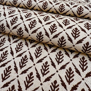 Diamond Motif Fabric by Yard Brown Botanical Cotton for Upholstery Drapery Textile Small Scale Pattern Home Decor Material Curtain Sewing image 1