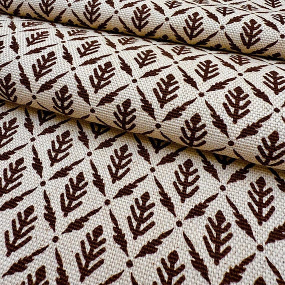 Diamond Motif Fabric by Yard Brown Botanical Cotton for Upholstery Drapery Textile Small Scale Pattern Home Decor Material Curtain Sewing