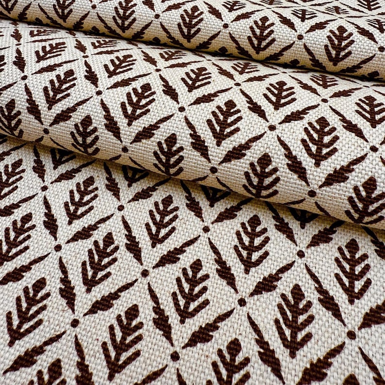 Diamond Motif Fabric by Yard Brown Botanical Cotton for Upholstery Drapery Textile Small Scale Pattern Home Decor Material Curtain Sewing image 1