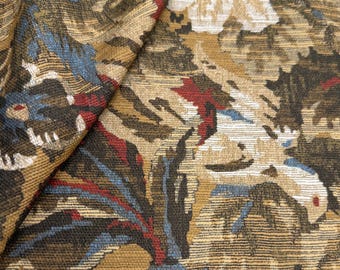 Tela de tapicería de algodón jacobea con estampado floral, color oro antiguo, cortada a medida. Tela tradicional para cortinas, fundas de cojines, tapicería de sillas y decoración del hogar.