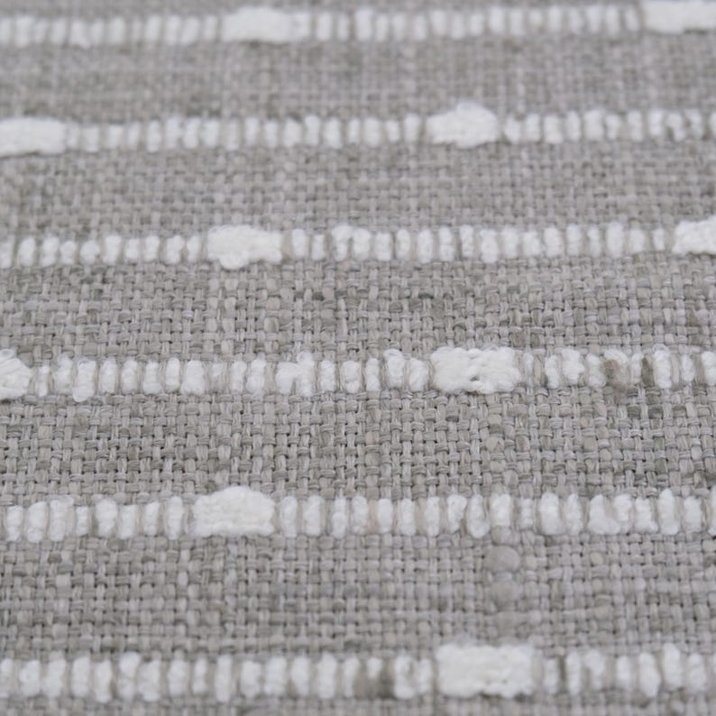 Greige Striped Fabric Woven Texture Chunky Creamy Grey Slubby Hobnail Stripe Weave Pattern Modern Home Upholstery Drapery Warm Gray Material image 5