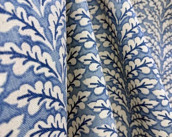 French Blue Botanical Fabric by the Yard Chateaucore Linen Look Cotton Slub Cream Floral Upholstery Drapery English Garden Home Decor