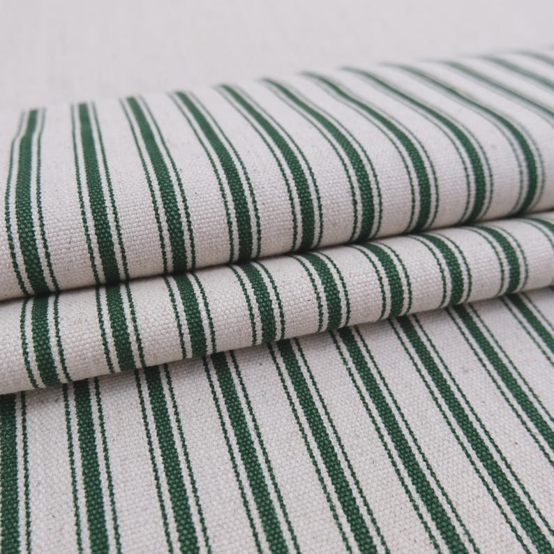 Tela de tapicería para sillas, color verde pino, con rayas finas, cortada a medida, estilo campestre francés, ideal para decoración del hogar. Tela vintage con rayas finas para debajo de los gabinetes. imagen 7