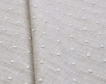 Cream Linen Fabric with Vertical Dot Embroidery Neutral Home Decor Textile Sandy Flax Fleck Subtle Pearl Pattern Light Chic Style Modern