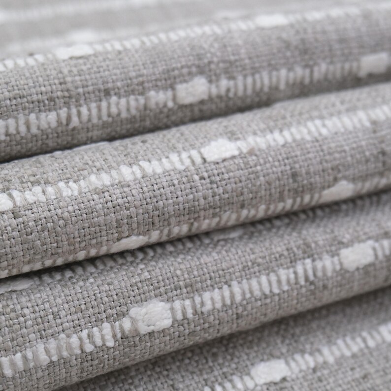 Greige Striped Fabric Woven Texture Chunky Creamy Grey Slubby Hobnail Stripe Weave Pattern Modern Home Upholstery Drapery Warm Gray Material image 2