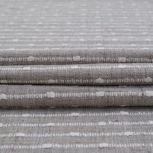 Greige Striped Fabric Woven Texture Chunky Creamy Grey Slubby Hobnail Stripe Weave Pattern Modern Home Upholstery Drapery Warm Gray Material image 1