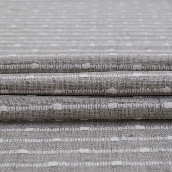 Greige Striped Fabric Woven Texture Chunky Creamy Grey Slubby Hobnail Stripe Weave Pattern Modern Home Upholstery Drapery Warm Gray Material
