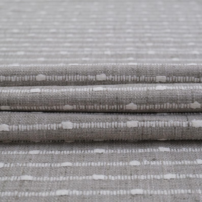 Greige Striped Fabric Woven Texture Chunky Creamy Grey Slubby Hobnail Stripe Weave Pattern Modern Home Upholstery Drapery Warm Gray Material image 1