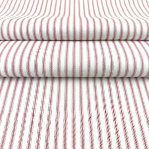 Tissu à rayures en coton au mètre, style champêtre, idéal pour la couture, housse de coussin ou rideaux. Rayures classiques, style vintage. Red