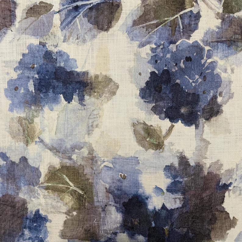 Blue Watercolor Floral Print by the Yard Designer Abstract Prussian Material Drapery and Curtain Fabric Table Linen Home Decor Cushion Cover 画像 1
