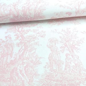 Pastel Toile Fabric French Provincial Craft Making Material Scenic Vintage Style DIY Sewing for Home Projects Custom Special Gift Wrap Idea Soft Pink Toile