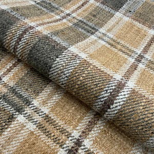 Sage Green Tartan Fabric Earthy Brown Plaid Upholstery Heavy Duty Accent Pillow Material Olive Woven Textile Rustic Chair Cushion Yardage