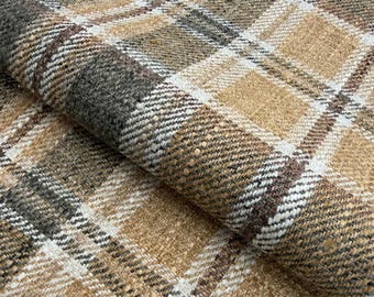 Tela de tartán verde salvia, tapicería a cuadros marrón tierra, material de cojín decorativo resistente, textil tejido oliva, metraje de cojín rústico para silla
