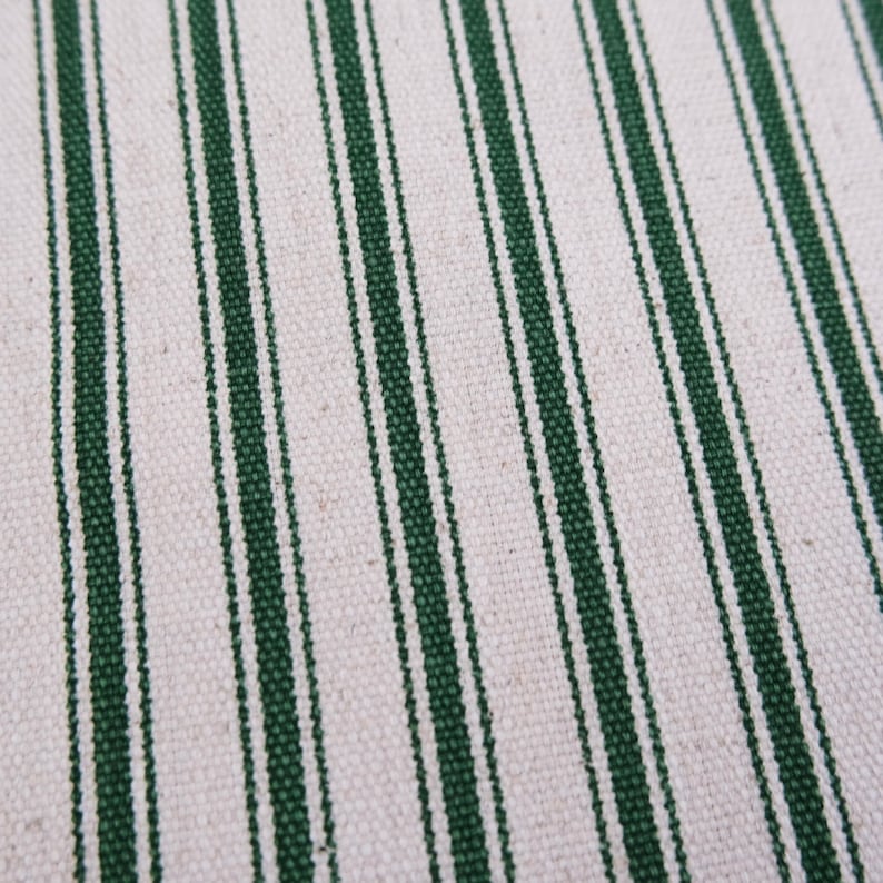 Tela de tapicería para sillas, color verde pino, con rayas finas, cortada a medida, estilo campestre francés, ideal para decoración del hogar. Tela vintage con rayas finas para debajo de los gabinetes. imagen 6