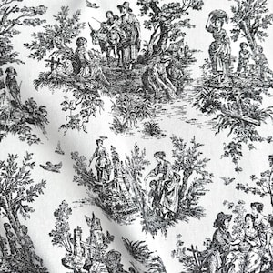 Cotton Toile Print Fabric by Yard Toile de Jouy Bedding Quilting Scenic Floral French Fabric for Sewing Cafe Curtain Historical Print Fabric Black