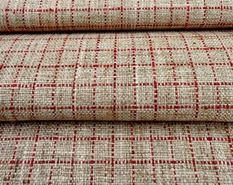 Tela de cuadros rojos pequeños, tela tejida para tapicería, tela tejida para cortinas, material de costura, tela rústica festiva a cuadros para decoración del hogar