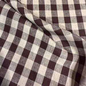 Brown Check Fabric Tablecloth Checkered Chocolate Brown Linen Coverlet Fabric Cafe Fall Table Runner Decor Textile Moody Warm Rustic Fabric image 4