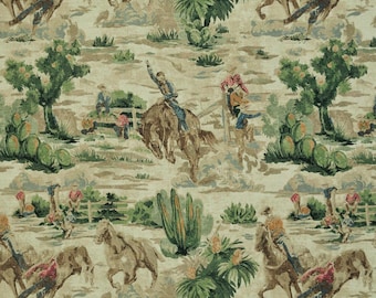 Western Cowboy Fabric by Yard Rodeo Horse Print Southwestern Desert Scene Textile Designer Home Sewing and Upholstery Cactus Design Fabric