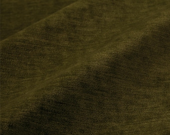 Tela de tapicería de chenilla verde oliva cortada a medida. Material de alto gramaje. Textil de lujo de textura suave. Cojín para sofá o silla en tonos tierra para decoración del hogar.