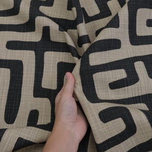 Tribal Maze Fabric by Yard Graphic Black Tan Abstract Print Slub Canvas Material for Pillow Cover Curtain Panel Wall Decor Accent Textile image 3