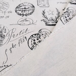 Vintage Travel Fabric by Yard French Postmark Stamp Print Neutral Onyx Cotton Textile for Pillow Cover Curtain Panel Wall Decor Paris Theme image 6