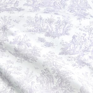 Lavender Toile Fabric French Provincial Craft Making Material Scenic Vintage Style DIY Sewing for Home Projects Custom Special Gift Wrap Idea lilac color