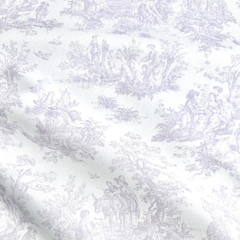 Lavender Toile Fabric French Provincial Craft Making Material Scenic Vintage Style DIY Sewing for Home Projects Custom Special Gift Wrap Idea lilac color