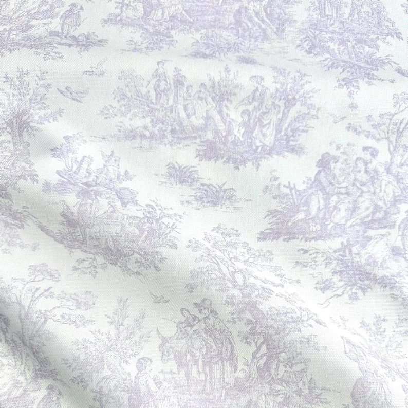 lavender Cotton Toile Print Fabric by Yard Toile de Jouy Bedding Quilting Scenic Floral French Fabric for Sewing Cafe Curtain Historical Print Fabric orquid lilac