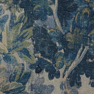 Blue Leaves Pattern Fabric Verdant Print Designer Textile Medieval Inspired Fabric Furniture Upholstery Material Distressed Vintage Finish image 8